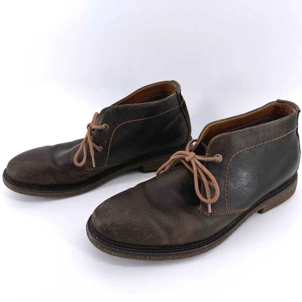 Lucky Brand Bal Desert Boots Mens 9M Dark Brown Leather Chukka Suede Heel